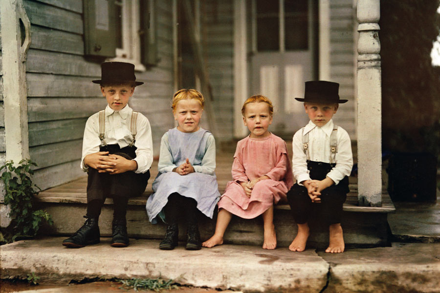 An informal group portrait of Amish children in Lancaster County, Pennsylvania, 1937. Photograph by J. Baylor Roberts, National Geographic