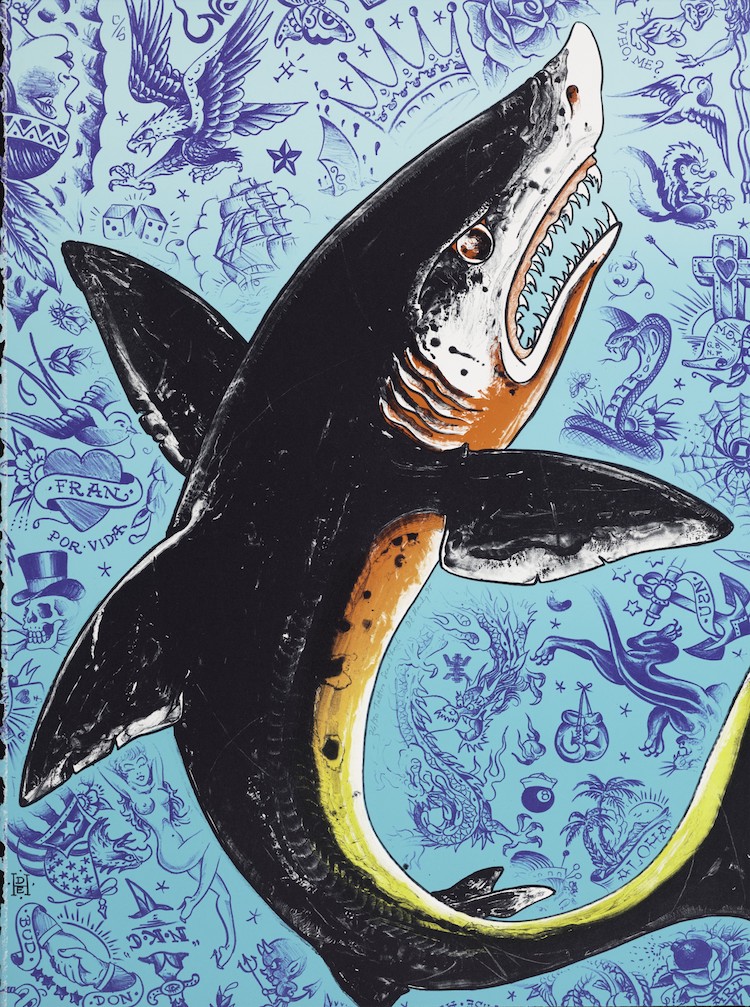 Bud Shark (printer), "Tattoo Seas Shark" (detail), 1995. Color lithograph, 30 x 22 5/8 in. (76.2 x 57.5 cm). Fine Arts Museums of San Francisco, Gift of the artist, 2017.46.120. © Don Ed Hardy