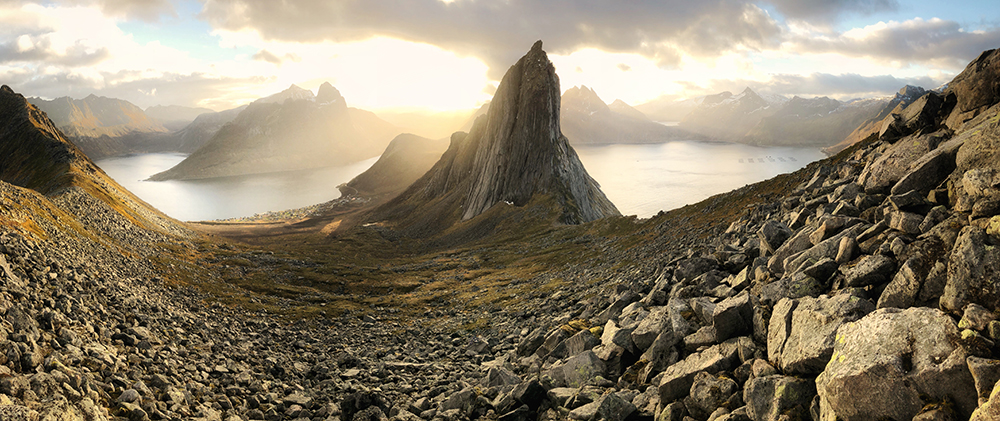 First Place winner for the Panorama Category: "Segla Mountain at Sunrise" Senja Island, Norway. Shot on an iPhone X by Vincent Chen, China. Courtesy of artist and IPPAWARDS