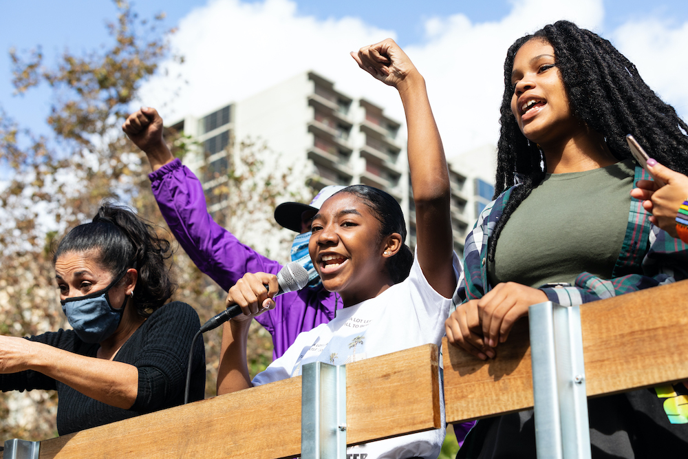 Members and supporters of Black Lives Matter Los Angeles gather in front of Getty House to express their deep concerns about Garcetti being considered for Biden’s cabinet. December 8, 2020. Los Angeles, CA.