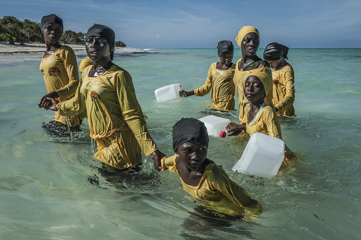Kijini Primary School students walk to shore after their lesson in the Indian Ocean off of Muyuni, Zanzibar. Anna Boyiazis