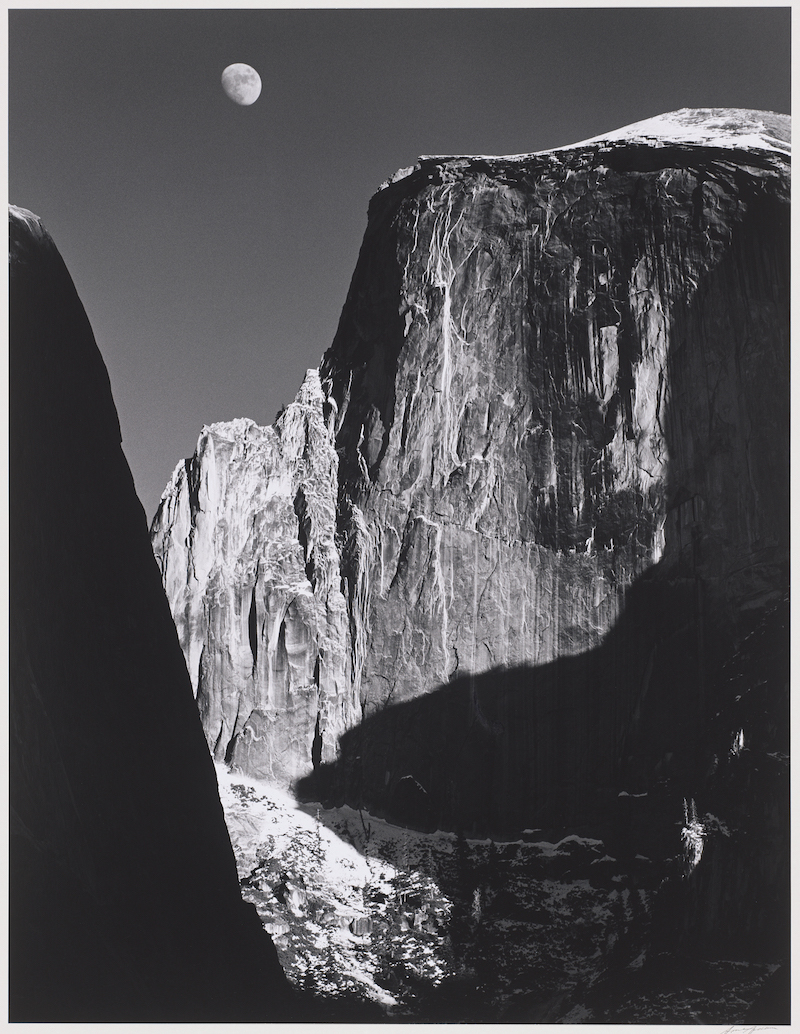 Ansel Adams (American, 1902 – 1984). Moon and Half Dome, Yosemite National Park, California, 1960. Photograph, gelatin silver print. Museum of Fine Arts, Boston. The Lane Collection. © The Ansel Adams Publishing Rights Trust. Courtesy, Museum of Fine Arts, Boston
