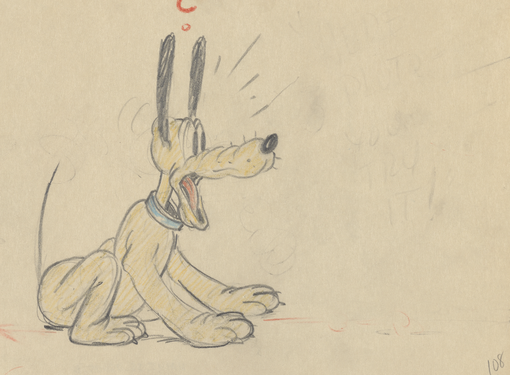 Disney Studio Artist Animation drawing Pluto in Donald and Pluto (1936) Reproduction of original Courtesy of the Walt Disney Animation Research Library, © Disney