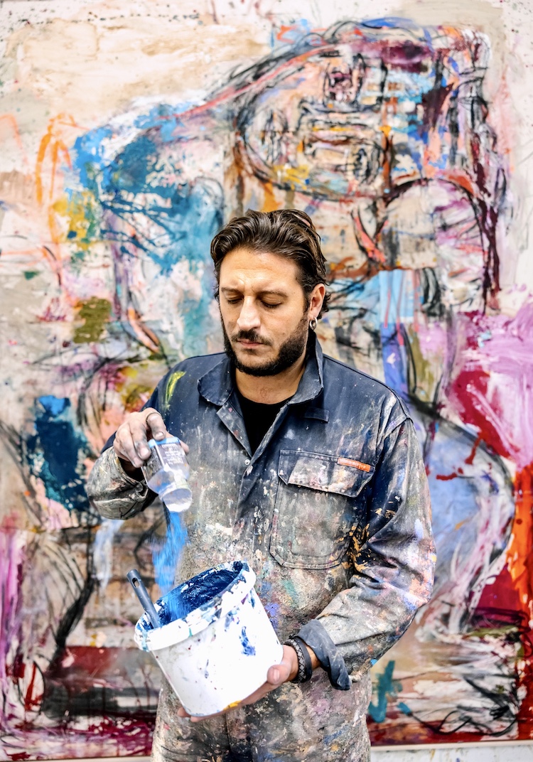  Daniel Crews-Chubb in UK studio, 2023, Installation View ©Daniel Crews-Chubb, 2023. Courtesy of the artist and Roberts Projects Los Angeles, California; Photo Robert Tim Craig