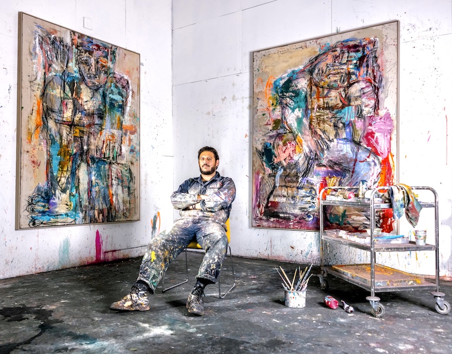 Daniel Crews-Chubb in UK studio, 2023, Installation View ©Daniel Crews-Chubb, 2023. Courtesy of the artist and Roberts Projects Los Angeles, California; Photo Robert Tim Craig