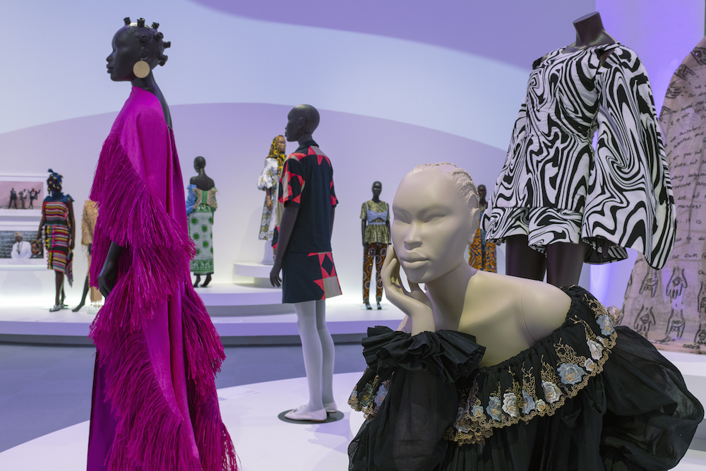 Installation view, Africa Fashion. Brooklyn Museum, June 23–October 22, 2023. (Photo: Danny Perez)