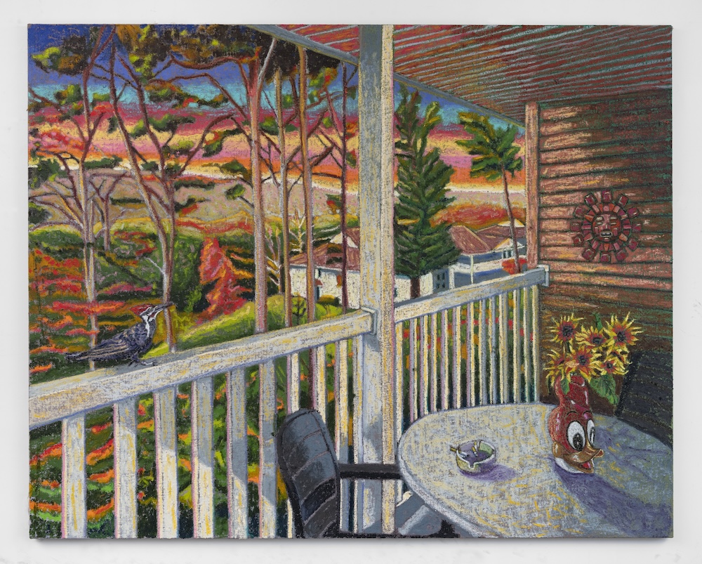 Berkshires Porch Scene (Porch with Woodpecker, Woodie the Woodpecker vase, and Steve Keister Sun), 2023