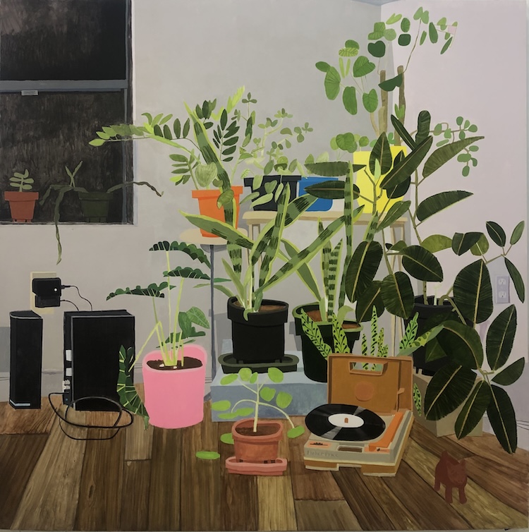 Manuel López, Modem, router, plants, toy record player, and dog figure (So what’s the WiFi password?) from Still Live Goes On. Courtesy of the artist and Charlie James Gallery, Los Angeles. 