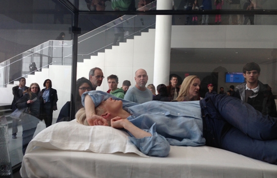 Tilda Swinton is sleeping on the job, literally, @ MoMA, NYC