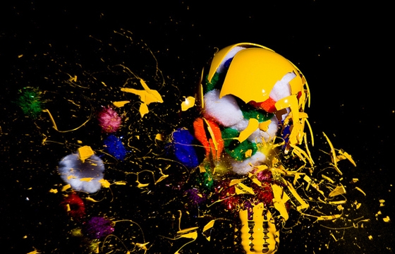 Photographs of Paint and Objects Exploding out of Light Bulbs