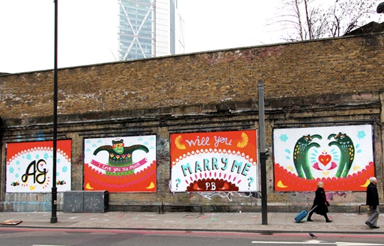 Wedding proposal painted on Shoreditch Art Wall