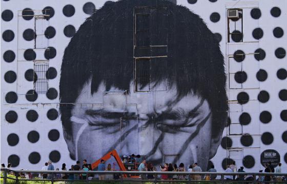 JR mural on the High Line in New York
