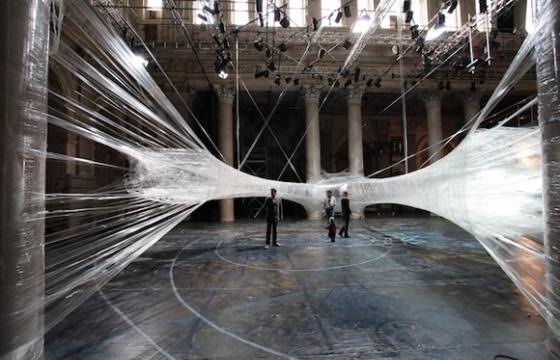 Packing Tape Sculpture in an Abandoned Basement
