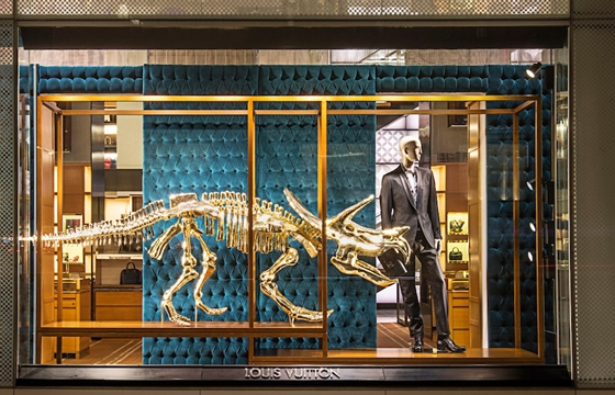 The Gilded Dinosaur Skeleton Installation @ Louis Vuitton, NYC