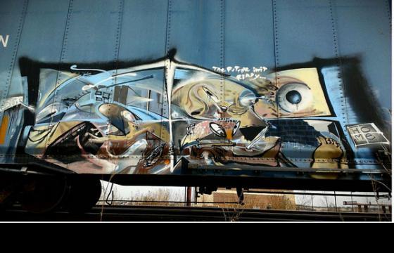 Surreal piece by Home on a boxcar