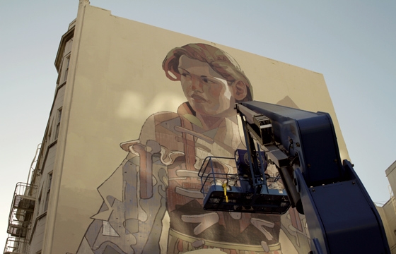 Aryz Working on a New Mural in San Francisco's Tenderloin