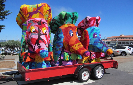 Doggie Diner Heads Crocheted by Olek in San Francisco