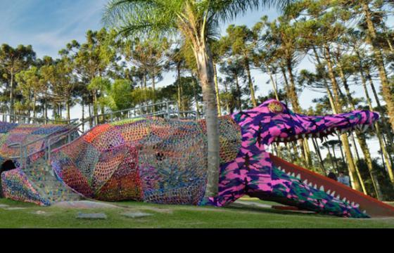Olek's Crocheted Gator in Sao Paulo