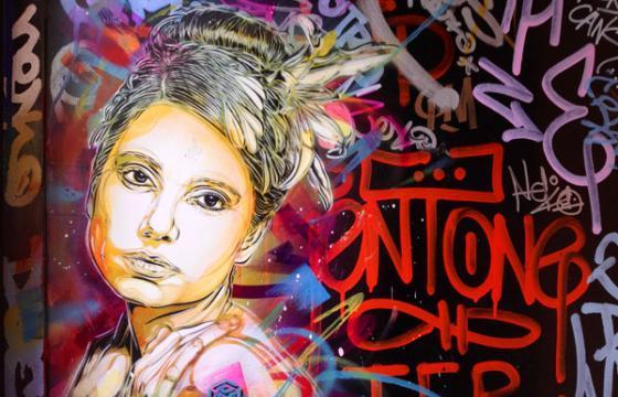 Women's stencil Portrait by C215