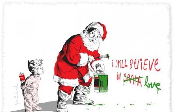 Mr Brainwash makes a holiday print for the kids