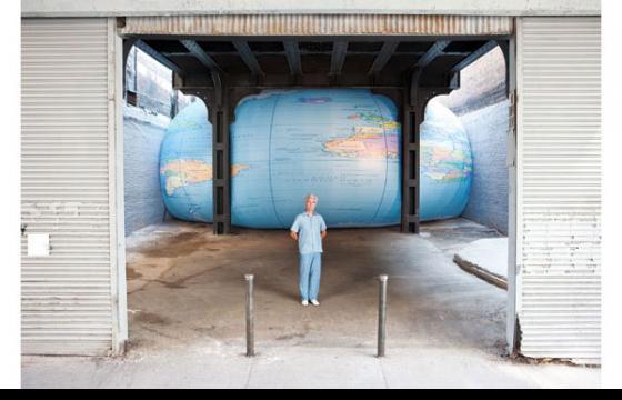 David Byrne Giant Globe Squashed Under High Line in NYC