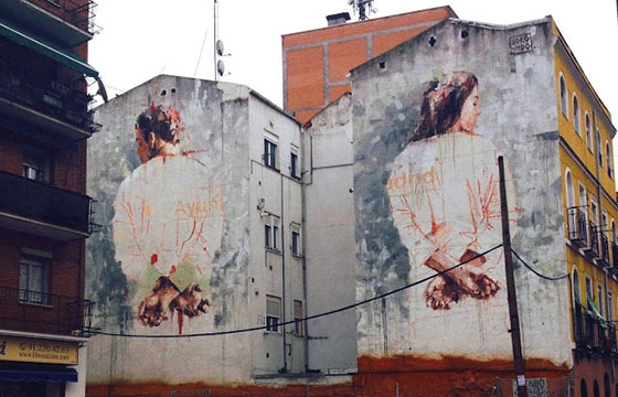 Diptych mural by Borondo in Tetuán, Madrid