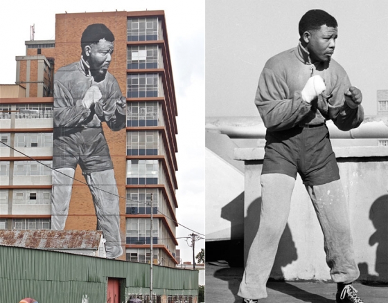 Freddy Sam paints massive Nelson Mandela tribute in johannesburg