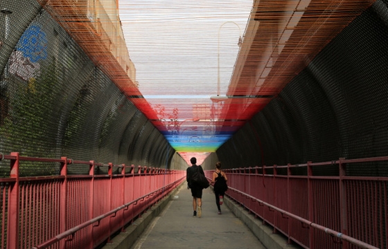 HOTTEA Transforms Williamsburg bridge walkway into Rainbow tunnel