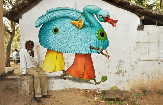 Multiple murals painted by AEC of Interesni Kazki in India