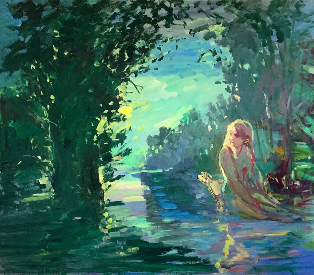 Deborah Brown Danae and Zeus 2018 oil on canvas 70x80inches