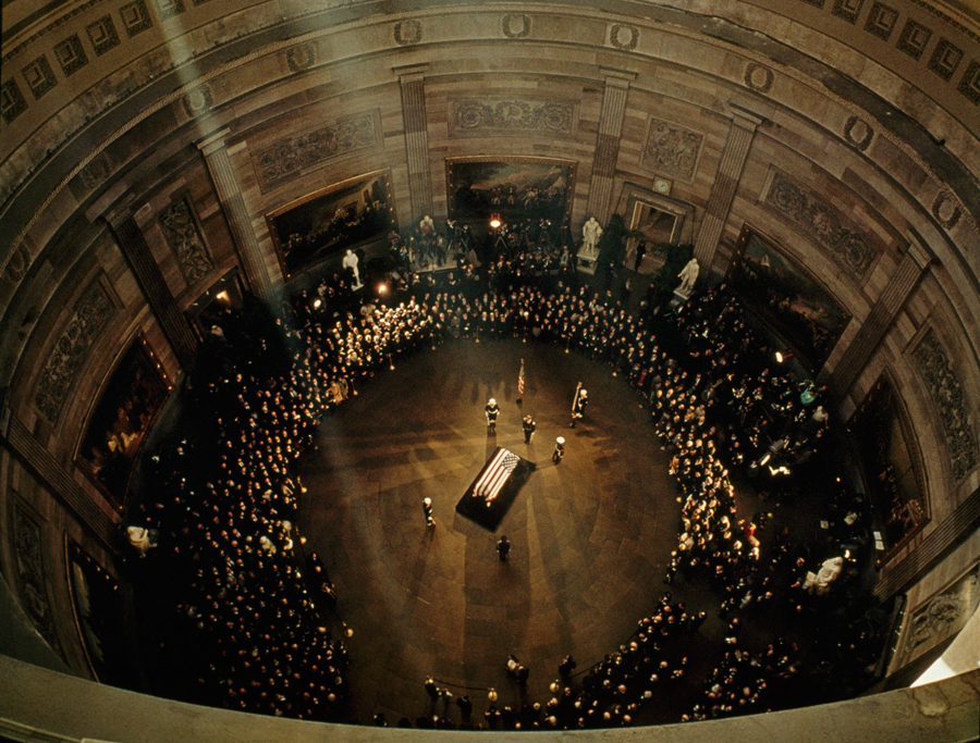 John F. Kennedy’s coffin lies in state beneath the Capitol’s dome, November 1963. Photograph by George F. Mobley, National Geographic
