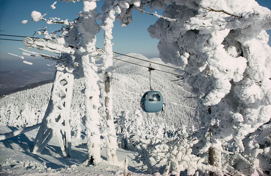 A gondola from Sugarbush Resort takes skiers to the top of a peak in Vermont, August 1967. Photograph by B. Anthony Stewart, National Geographic