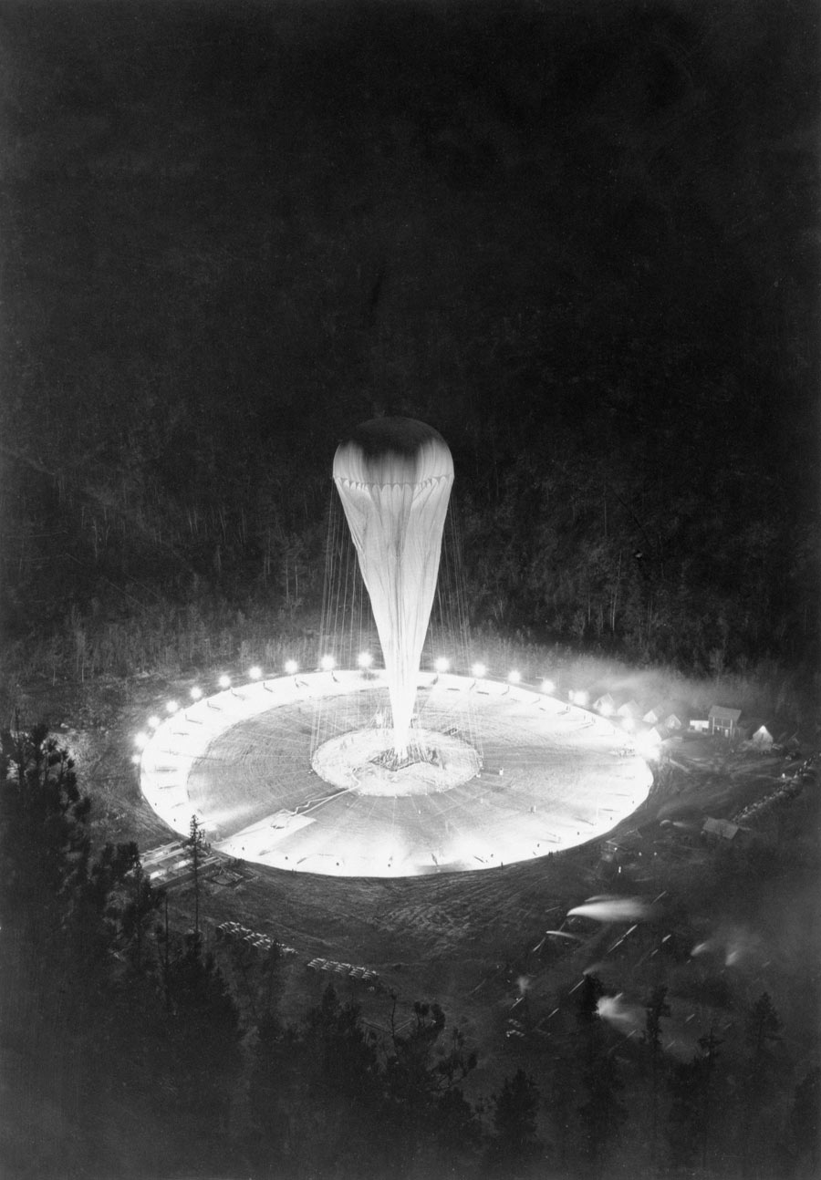 The balloon Explorer II is launched in 1935 in South Dakota. Photograph by Richard Hewitt Stewart, National Geographic.