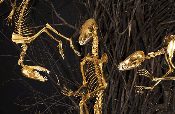 Juxtapoz Magazine - The Gilded Dinosaur Skeleton Installation