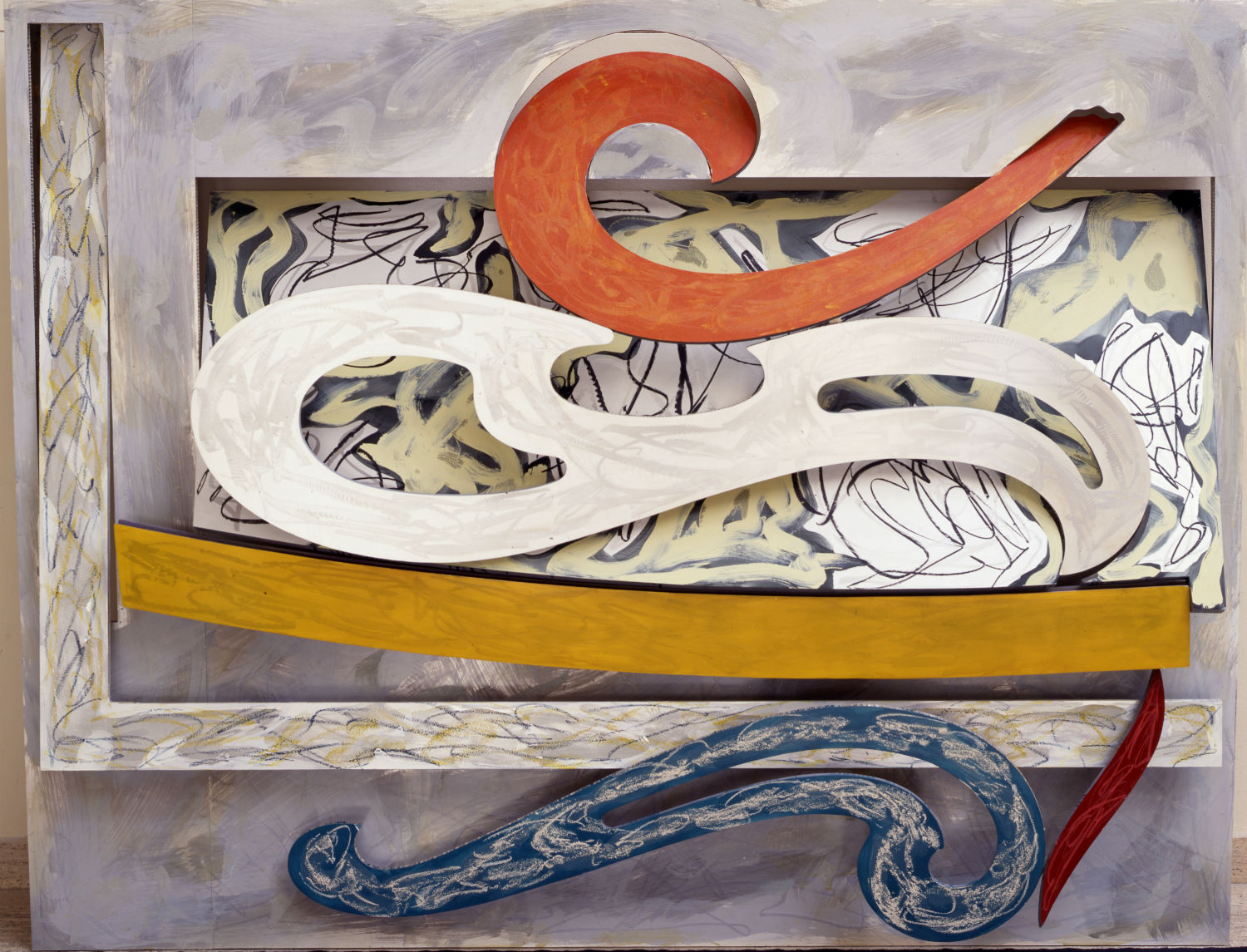 "Eskimo Curlew," Litho crayon, etching, lacquer, ink, glass, acrylic paint, and oilstick on aluminum, 1976