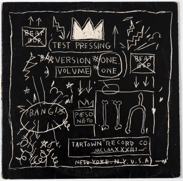 Rammellzee vs. K-Rob, produced and with cover artwork by Jean-Michel Basquiat. (Courtesy Jennifer Von Holstein. © The Estate of Jean-Michel Basquiat. Licensed by Artestar, New York. Photo: Justin Piperger)