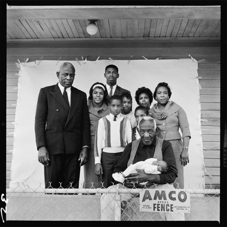 William Casby, one of the last living Americans born into slavery, surrounded by several generations of his family, Algiers, Louisiana, March 24, 1963.