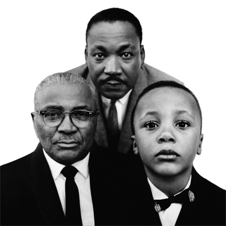 Martin Luther King, Jr., civil-rights leader, with his father, Martin Luther King, Baptist minister, and his son Martin Luther King III, Atlanta, Georgia, March 22, 1963.