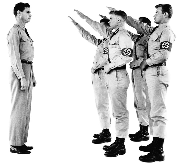 George Lincoln Rockwell, commander of the American Nazi Party, with members of the American Nazi Party, Arlington, Virginia, October 15, 1963.