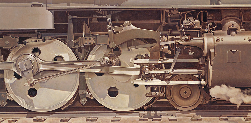 Charles Sheeler, "Rolling Power," 1939. Oil on canvas, 15 x 30 in. (38.1 x 76.2 cm). Smith College Museum of Art, North Hampton, Massachusetts, purchased with the Drayton Hillyer Fund, SC 1940:18