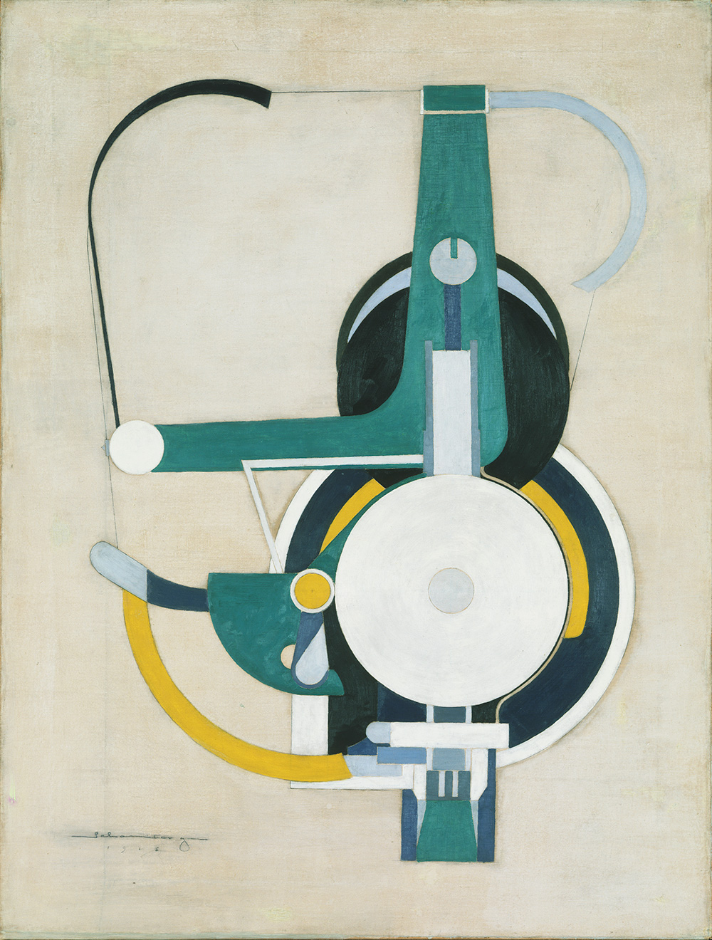 Morton Linvingston Schamberg, "Painting (Formerly Machine)," 1916. Oil on canvas, 30 1/8 x 22 3/4 in. (76.5 x 57.8 cm). Yale University Art Gallery, New Haven, Connecticut, Gift of Collection Société Anonyme, 1941.673
