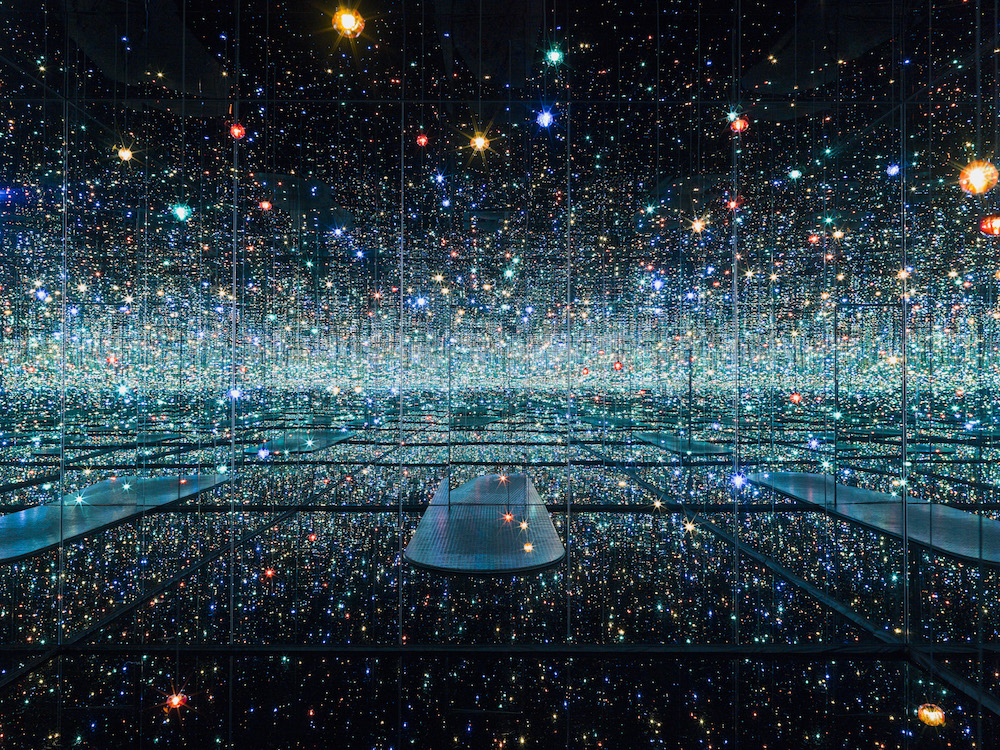 Infinity Mirrored Room—The Souls of Millions of Light Years Away, 2013. Yayoi Kusama (Japanese, b. 1929). Wood, metal, glass mirrors, plastic, acrylic panel, rubber, LED lighting system, acrylic balls, and water; 287.6 x 415.3 x 415.3 cm (113 1/4 x 163 1/2 x 163 1/2 in). Courtesy of David Zwirner, New York. © Yayoi Kusama