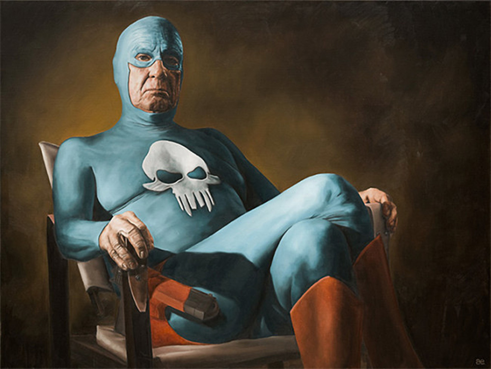 Andreas Englund, Sitting from the Aging Superhero series, 2015, print, 22” x 30”