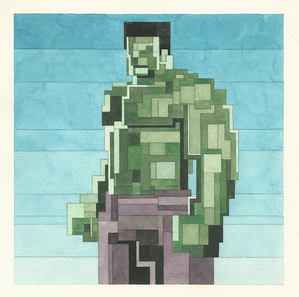 Adam Lister, HULK, watercolor, 13” x 13” 