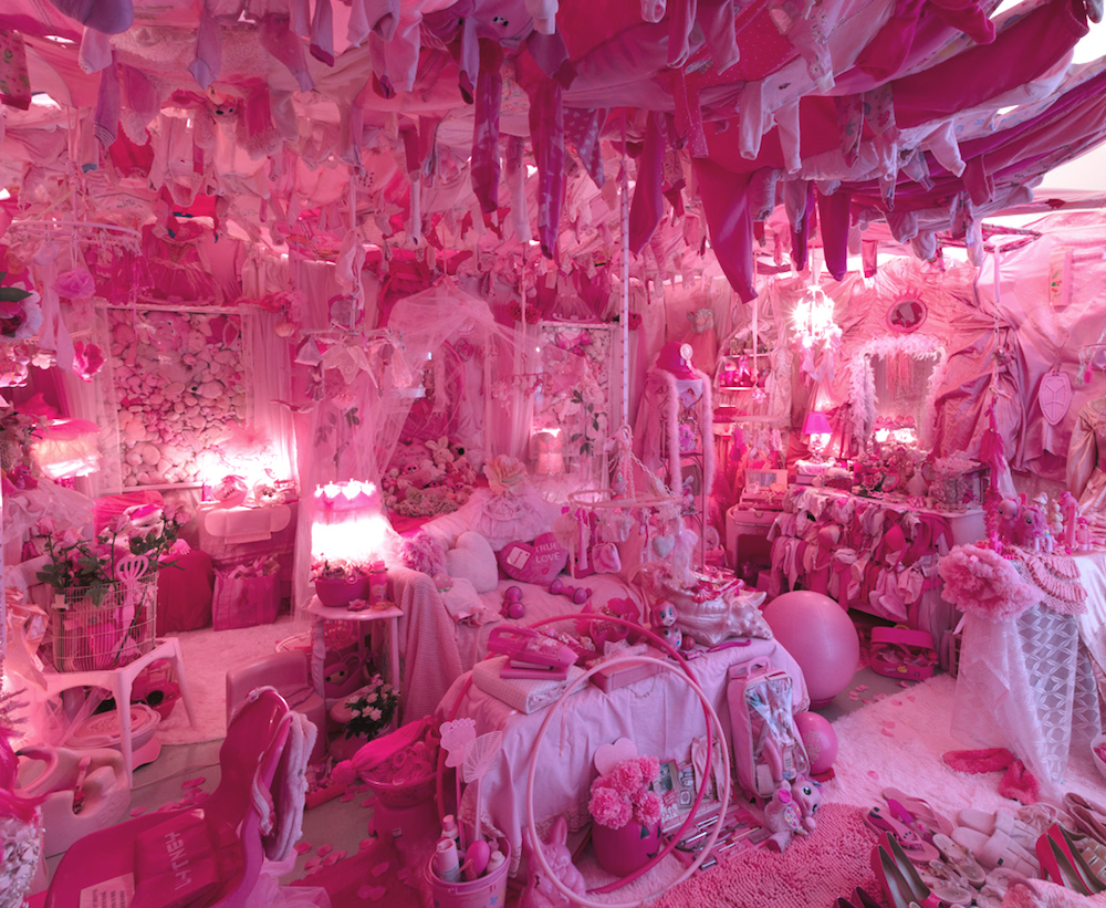 installation view of Pink Project; Bedroom, 1994-2018, at The FLAG Art Foundation, 2018. Photography by Steven Probert.