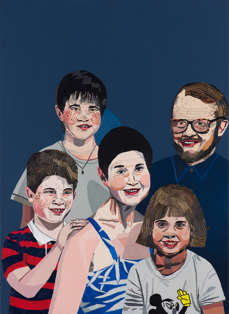 Sears Family Portrait, 2011, oil and acrylic on linen, 44 x 32 in., private collection, courtesy the artist and Anton Kern Gallery, New York, photographer credit: Thomas Müller