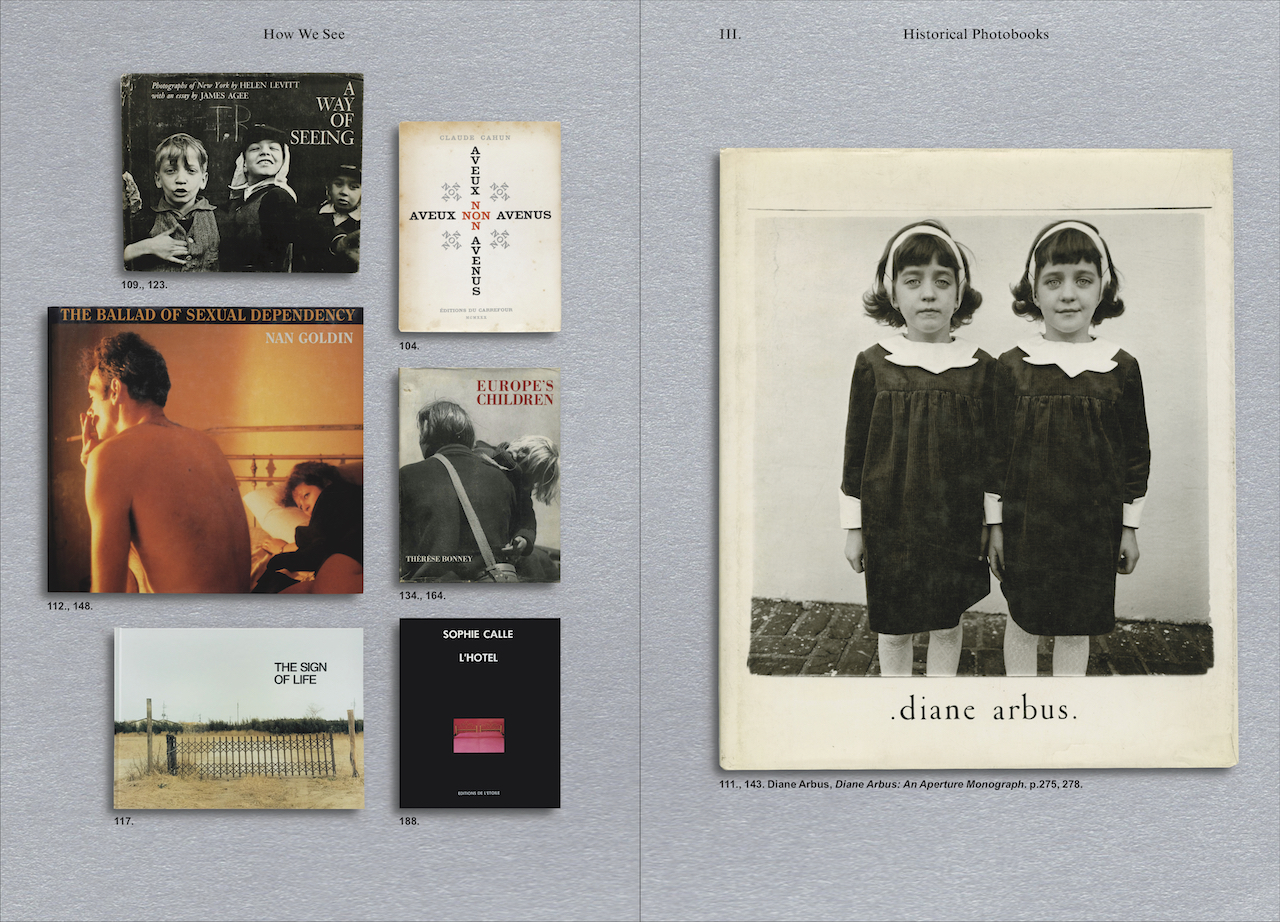 A Way of Seeing by Helen Levitt, Aveux non Avenus by Claude Cahun, The Ballad of Sexual Dependency by Nan Goldin, Europe’s Children by Therese Bonney, The Sign of Life by Yoshiko Seino, L’Hotel by Sophie Calle, Diane Arbus: An Aperture Monograph by Diane Arbus.