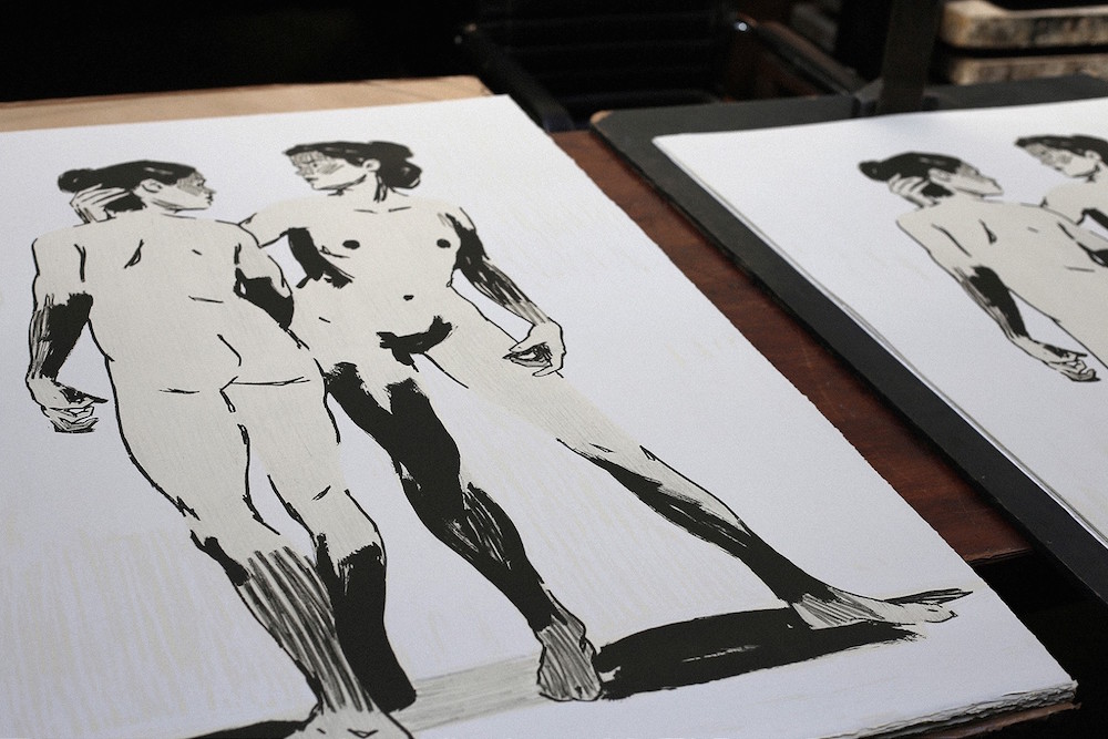 "Antagonisme," 2019. Stone lithograph 3 colors printed with Voirin press lithographic and hand cut, 110.5 x 74.5 cm. Edition of 100.