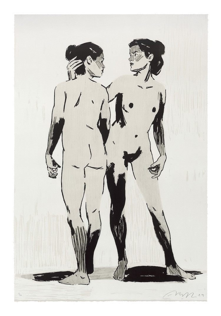 "Antagonisme," 2019. Stone lithograph 3 colors printed with Voirin press lithographic and hand cut, 110.5 x 74.5 cm. Edition of 100.