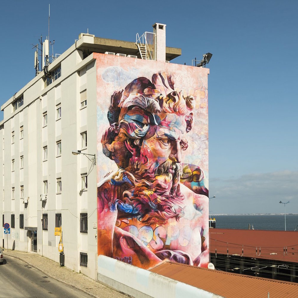 “Poseidon,” 2018. Mural in Santa Apolónia District, Lisbon, Portugal.